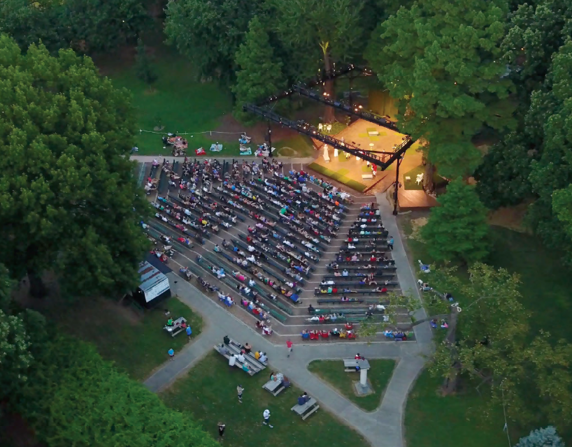 An aerial shot of a Kentucky Shakespeare performance.