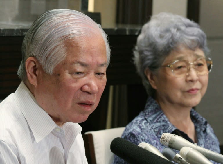 Sakie (R) and Shigeru Yokota, parents of abductee Magumi Yokota who was abducted by North Korean agents in 1977 at the age of 13