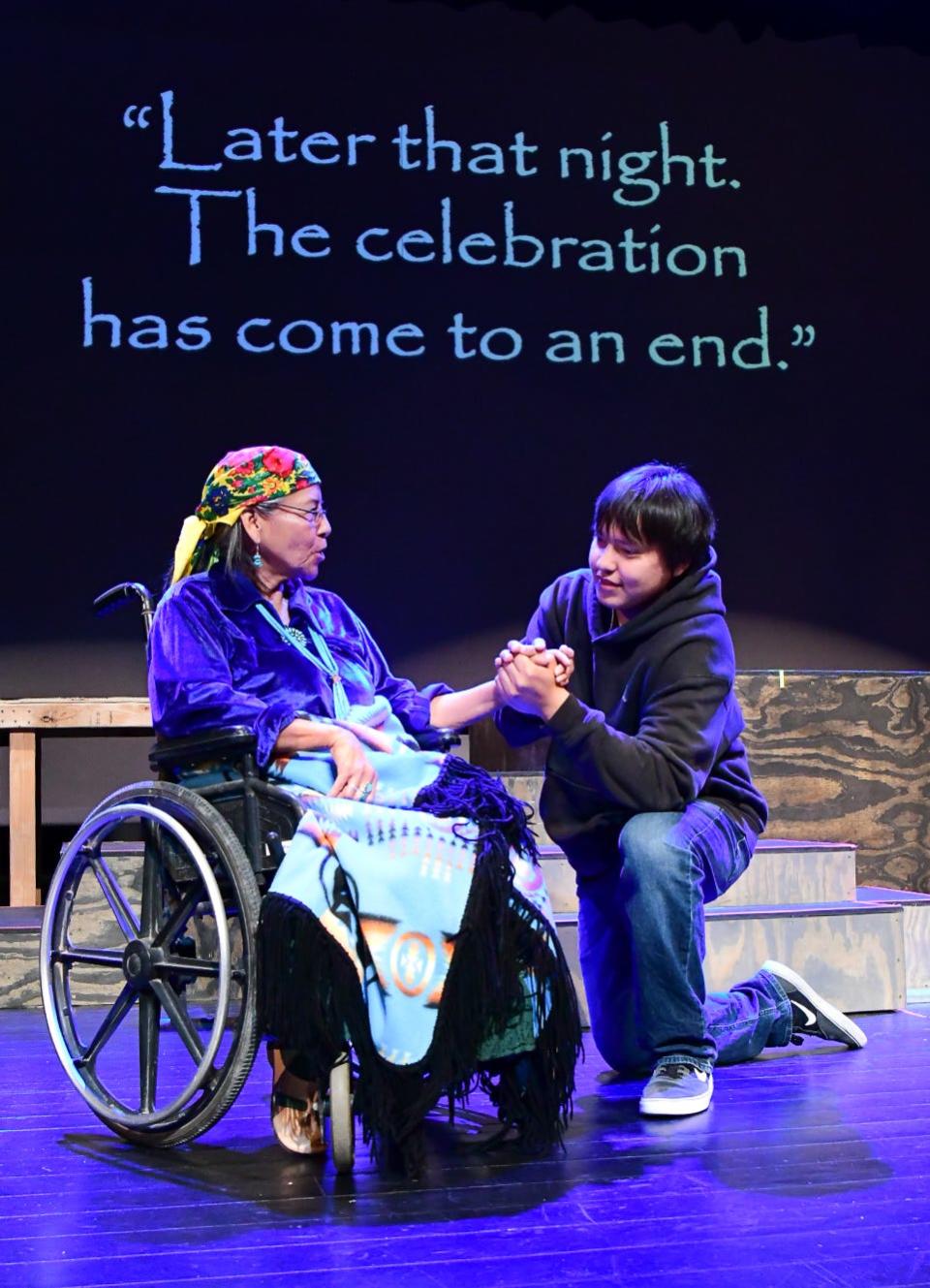 Melanie Haskan and Kiyanii Natonabah are featured in a scene from the Newcomb High School production of “Nizhoni’s Last Summer."