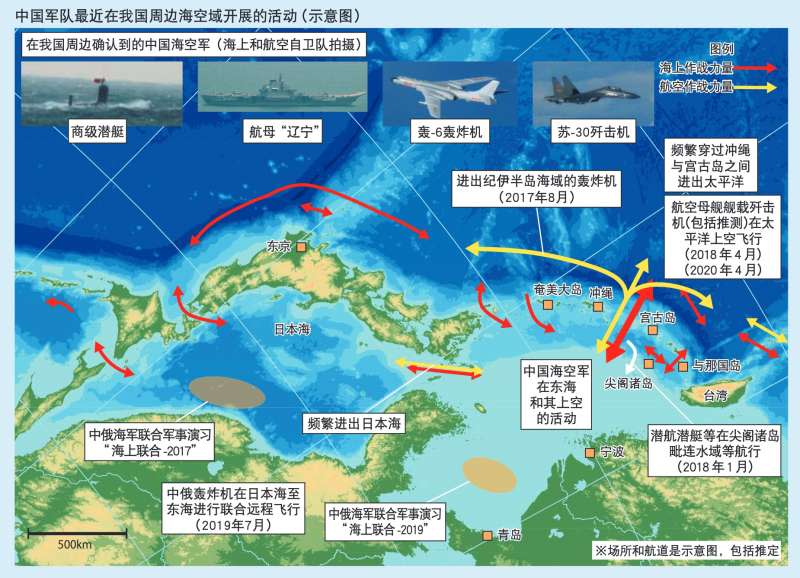 日本令和2年防衛白皮書對周邊國家威脅的說明。（日本防衛省官網）