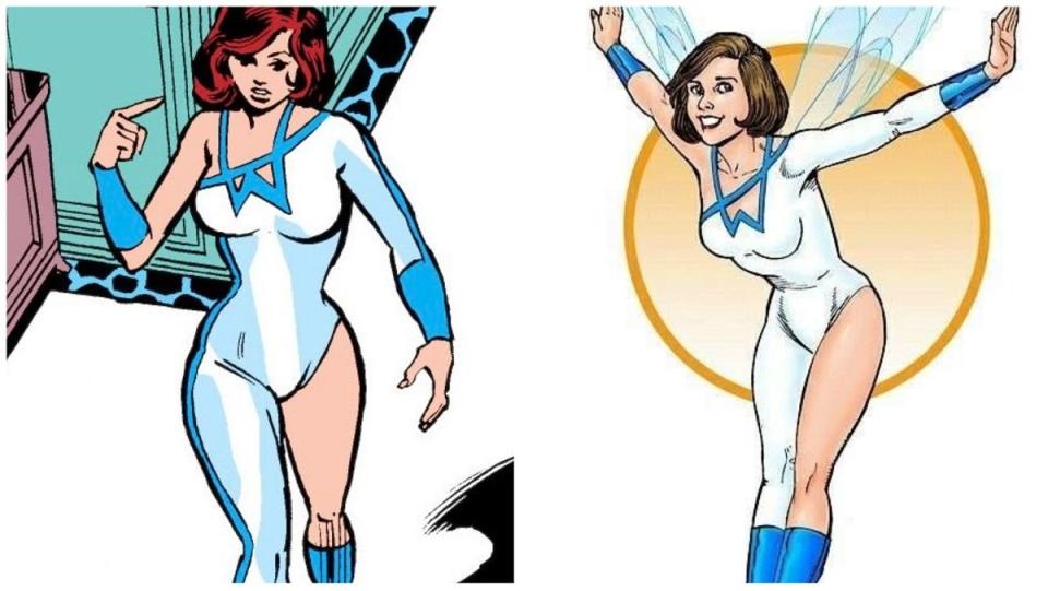 The Wasp's 1980s blue and white costume, from Avengers 194.