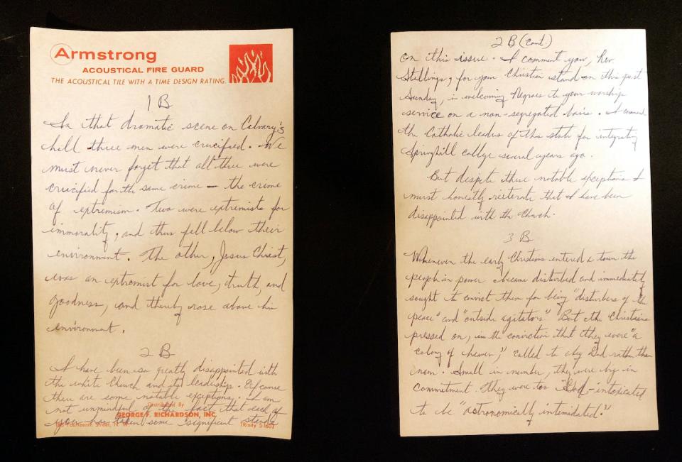 A handwritten copy of ‘Letter From a Birmingham Jail.’ AP Photo/Richard Drew, file