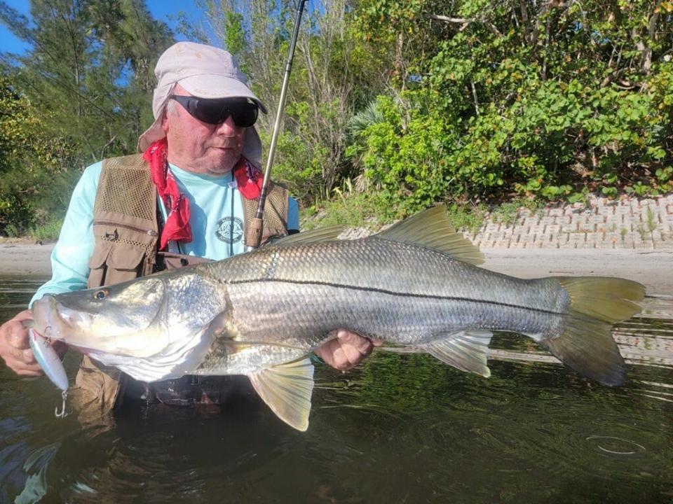 This large overslot snook was caught & released May 24, 2023 in the Indian River Lagoon near Indian River Drive with land-based charter guide Jayson Arman of That's R Man.