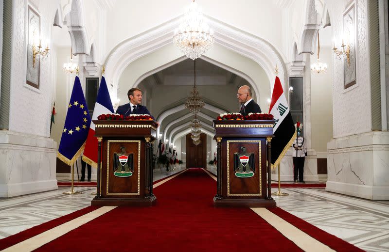 News conference of French President Emmanuel Macron and Iraq's President Barham Salih in Baghdad