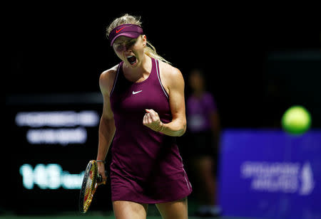 Tennis - WTA Tour Finals - Singapore Indoor Stadium, Kallang, Singapore - October 23, 2018 Ukraine's Elina Svitolina reacts during her group stage match against Czech Republic's Karolina Pliskova REUTERS/Edgar Su