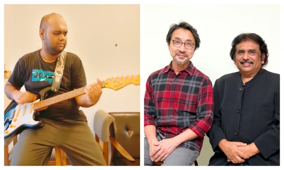 Joshua (left) on his electric guitar and both Edwin and Tan who worked together to create a RISE book for special-needs children. — Picture courtesy of Edwin Nathaniel and Sharan Vyner