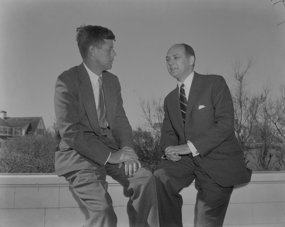 US Senator John F. Kennedy meets with Jackson J. Holtz at Hyannis Port in 1954. Holtz served as vice chairman of Kennedy’s 1952 campaign toward winning the senate seat.