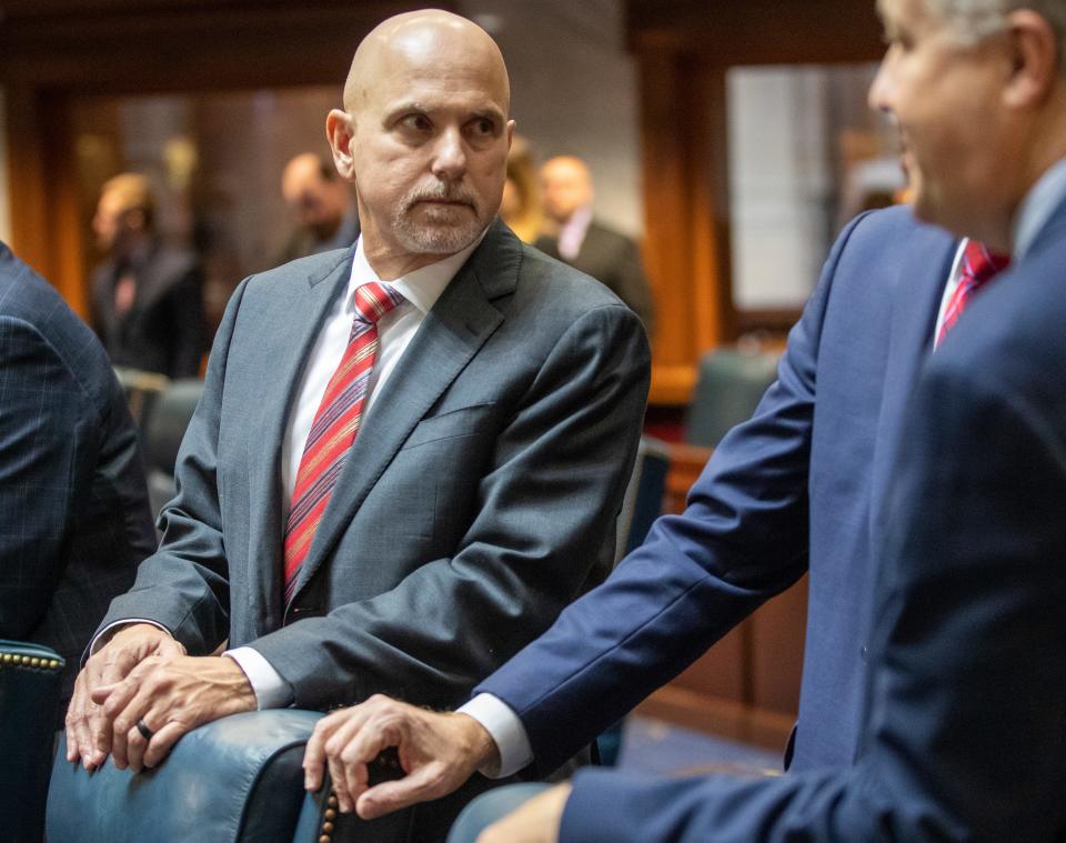 Scott Baldwin, a Republican member of the Indiana Senate during Organization Day at the Indiana Statehouse in Indianapolis, Tuesday, Nov. 16, 2021.