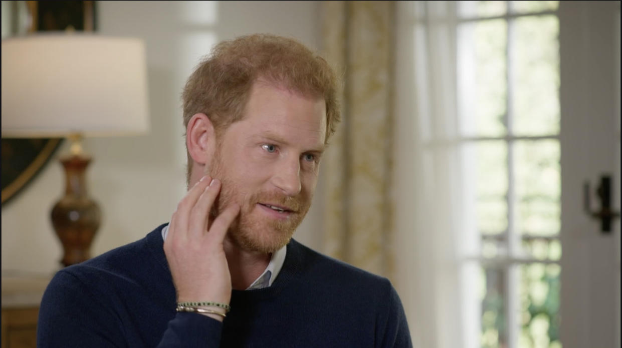 EMBARGOED TO 2100 SUNDAY JANUARY 8 EDITORIAL USE ONLY Undated handout screengrab issued by ITV of the Duke of Sussex during an interview with ITV's Tom Bradby in California, US, for the programme Harry: The Interview. Issue date: Sunday January 8, 2023.