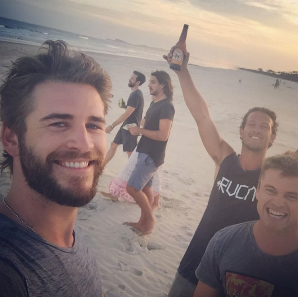 <p>Liam Hemsworth relishes a quality bros-only hang at the beach. "This was a fun day. Say [cheese]!" he captions his Instagram post. </p>