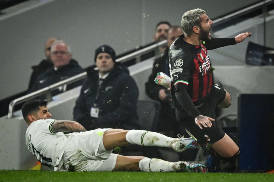 Cristian Romero’s ugly tackle saw him get sent off as Spurs were reduced to ten men (AFP via Getty Images)