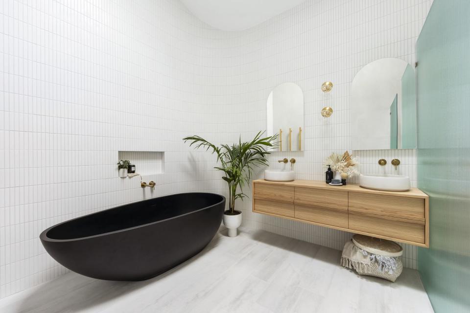 Luke and Jasmin's ensuite on The Block. Photo: Domain