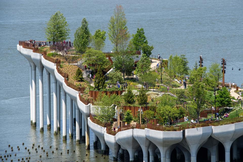 View of 'Little Island', a new, free public park in Hudson River Park on May 21, 2021 in New York City. (Photo by Angela Weiss / AFP via Getty Images)