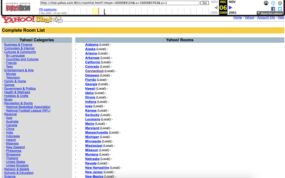 A screenshot of Yahoo chat from the year 2000.