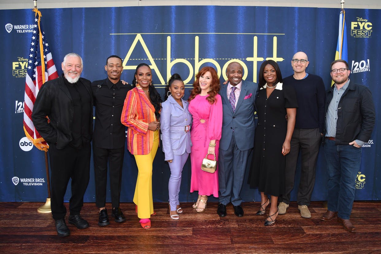 ABBOTT ELEMENTARY - Ahead of Emmy voting, the stars and executive producers of ABCs Abbott Elementary stepped out in support of the series on Saturday, June 4, at Disneys FYC Fest held at the El Capitan Theatre in Hollywood, CA. (ABC via Getty Images)
RANDALL EINHORN (EXECUTIVE PRODUCER), TYLER JAMES WILLIAMS, SHERYL LEE RALPH, QUINTA BRUNSON, LISA ANN WALTER, WILLIAM STANFORD DAVIS, JANELLE JAMES, JUSTIN HALPERN (EXECUTIVE PRODUCER), PATRICK SCHUMACKER (EXECUTIVE PRODUCER)