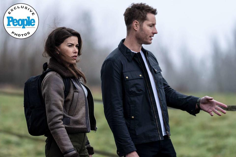 <p>Ed Araquel/CBS</p> Sofia Pernas as Billie and Justin Hartley as Colter Shaw in Tracker 