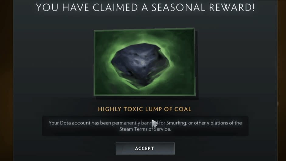Picture of coal given to players in DotA2 that bans their accounts