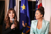 <p>Lily Collins and Ashley Park get all dressed up on Dec. 1 at an <em>Emily in Paris</em> season 2 celebration hosted by the French Ambassador in Washington, D.C.</p>