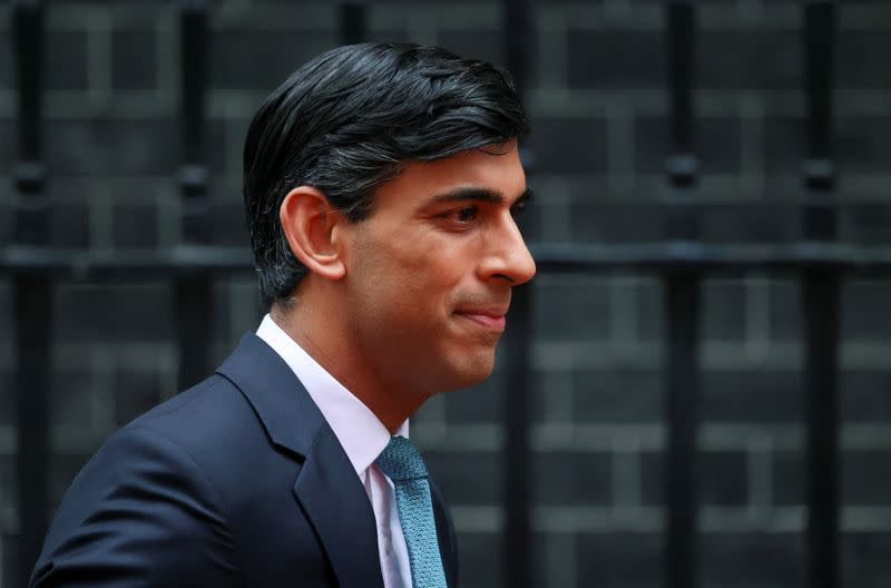 Britain's Chancellor of the Exchequer Sunak outside Downing Street, in London