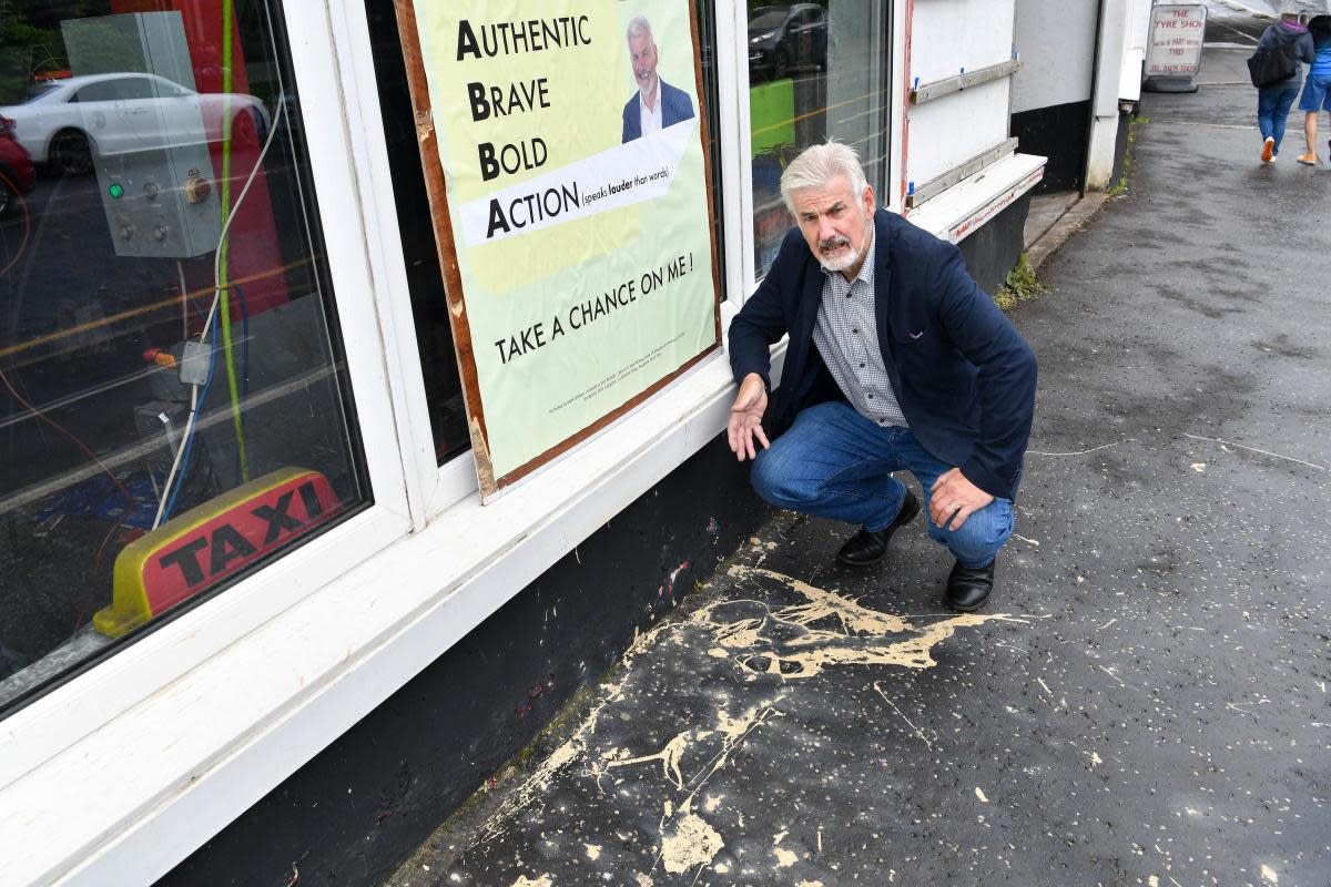 John Burleigh has hit out at a vandal who defaced posters <i>(Image: Duncan Bryceland)</i>