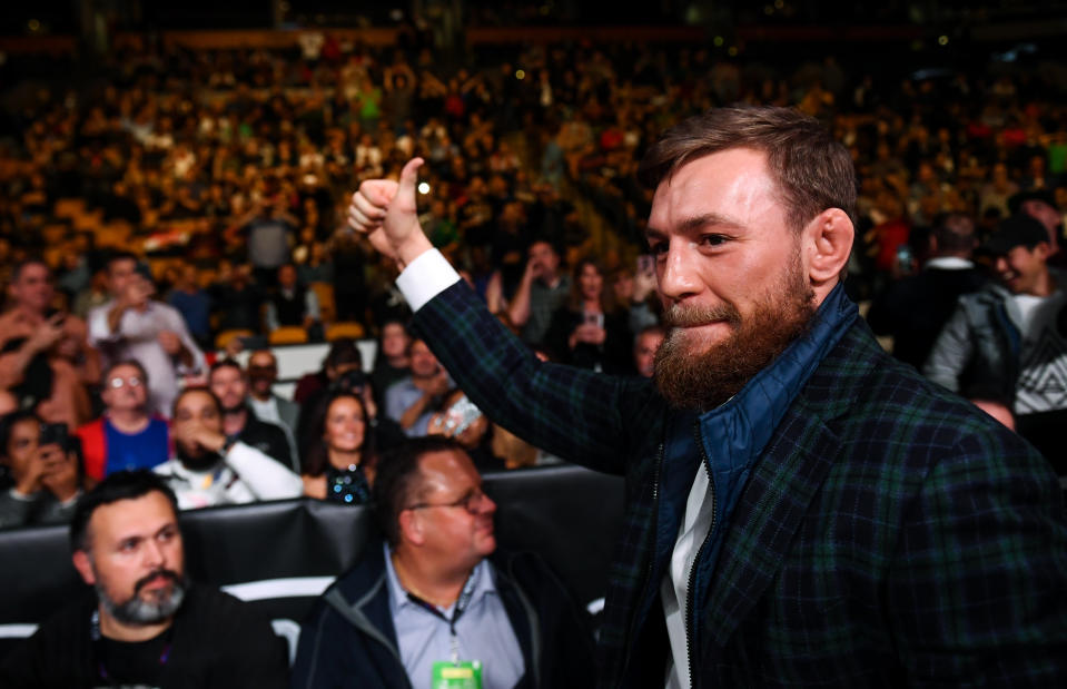 Conor McGregor couldn’t let 2018 end without roasting Floyd Mayweather one last time. (Stephen McCarthy/Sportsfile via Getty Images)