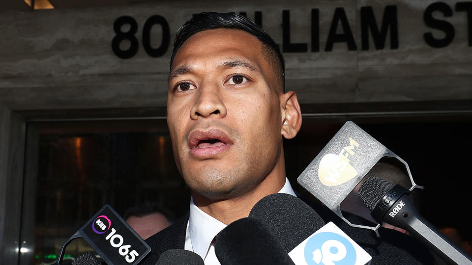 Pictured here, Israel Folau has returned to league after his contract was terminated by Rugby Australia.