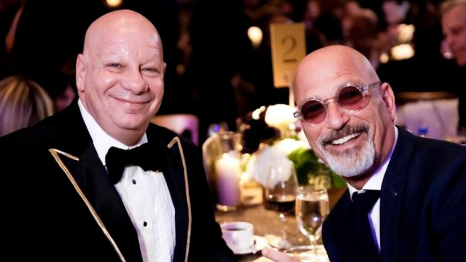 From left, Jeff Ross and Howie Mandel helped host and raise charity funds at Byron Allen’s 2023 Oscar Gala at the Beverly Wilshire Hotel in Beverly Hills. (Greg Doherty/ Getty Images for Allen Media Group/ Byron Allen)