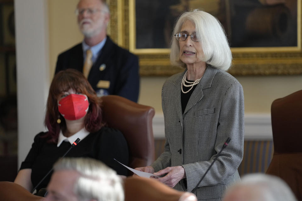 Sen. Peggy Rotundo, D-Androscoggin, speaks in the Senate Chamber at the State House, Wednesday, Jan. 3, 2024, in Augusta, Maine. (AP Photo/Robert F. Bukaty)