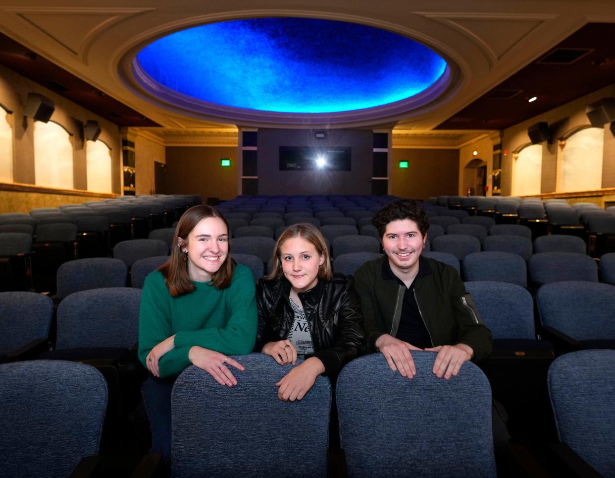 Teen filmmakers, from left, Olivia Cagle, Evelyn Winter, and Alexander Eberhage, will have their film shorts shown during this year's Milwaukee Film Fest at the Oriental Theater in Milwaukee on Sunday, May 1, 2022.