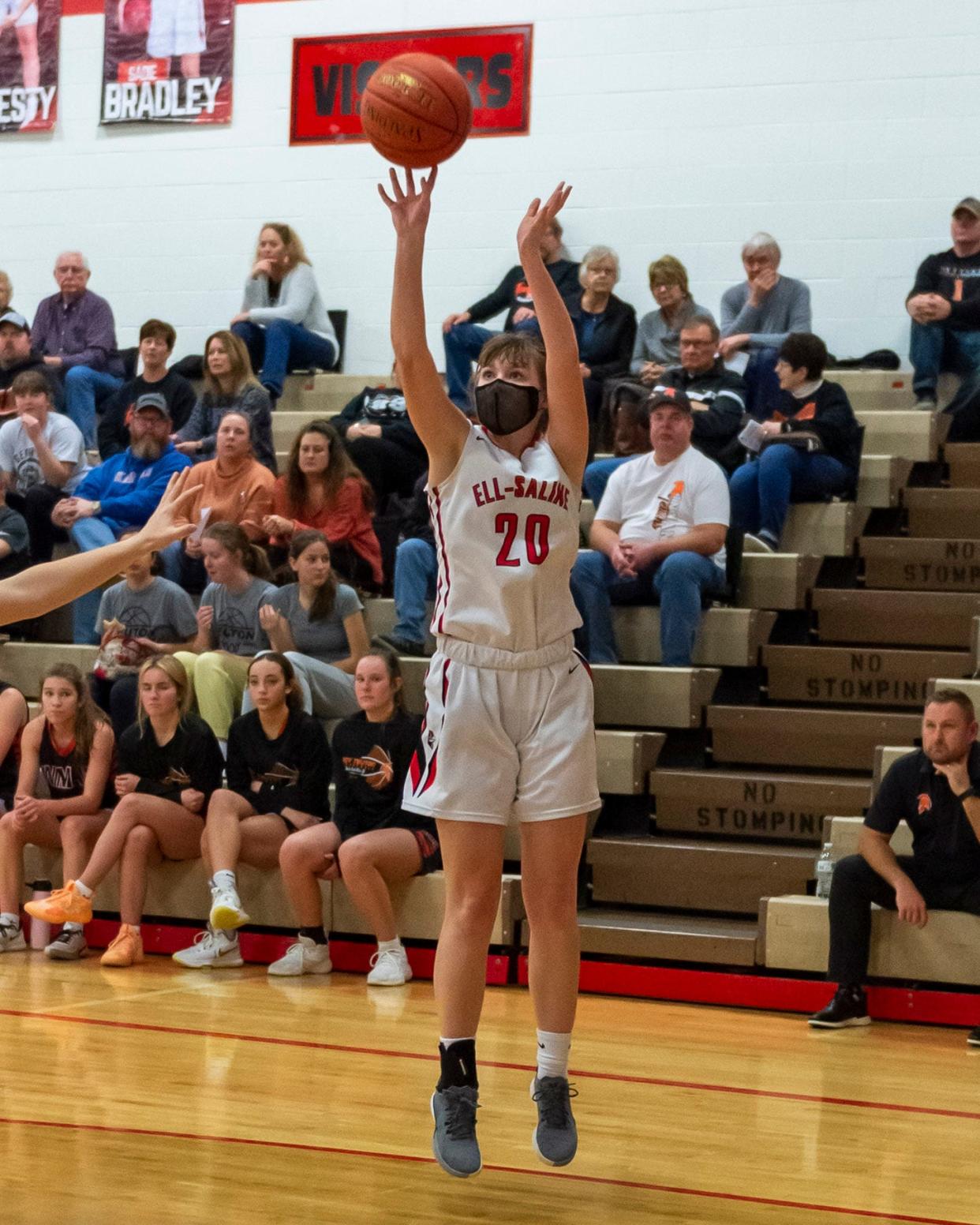 Ell-Saline senior Sadie Bradley (20) puts up a shot Tuesday night against Inman at Brookville. 