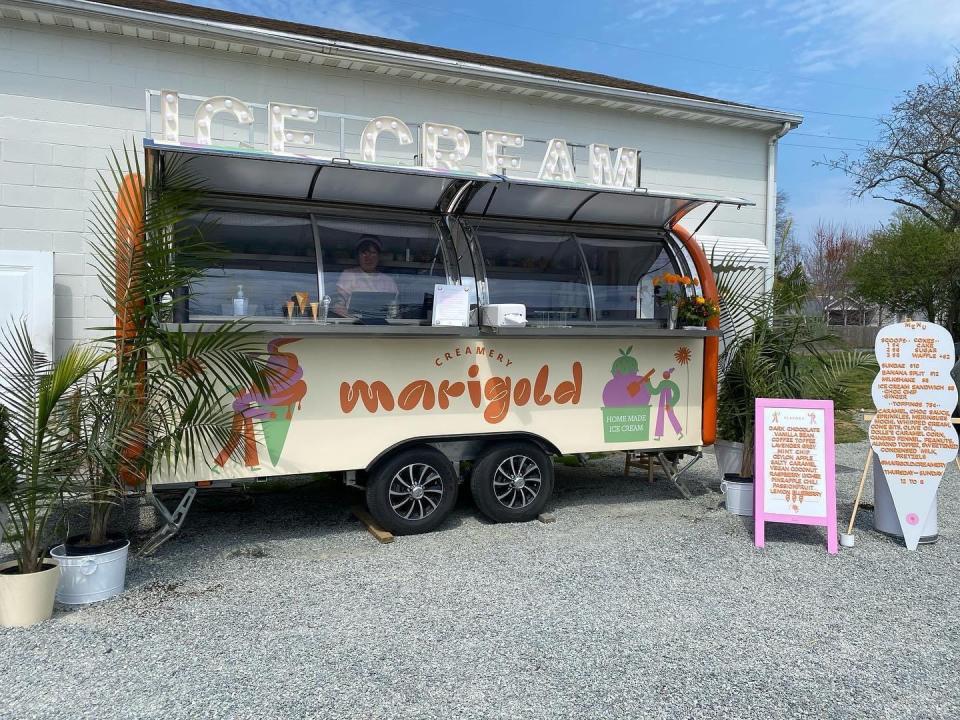 The Marigold Creamery trailer is located in the parking lot of The Station On Kings in Lewes.