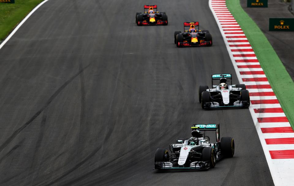 Nico Rosberg couldn't block Lewis Hamilton on the final lap (Getty).