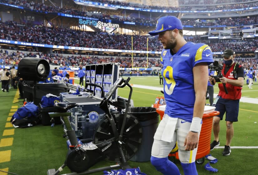 INGLEWOOD, CA - JANUARY 9, 2022: Los Angeles Rams quarterback Matthew Stafford (9) leaves the field.