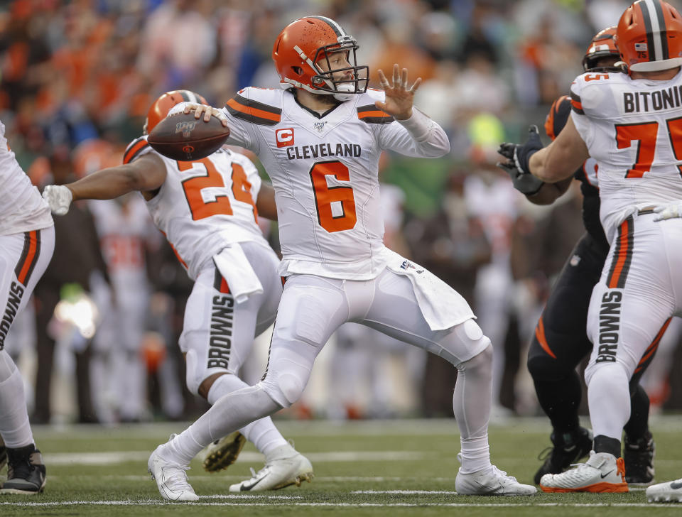 Baker Mayfield didn't have a great follow-up to his fine rookie season. (Photo by Michael Hickey/Getty Images)