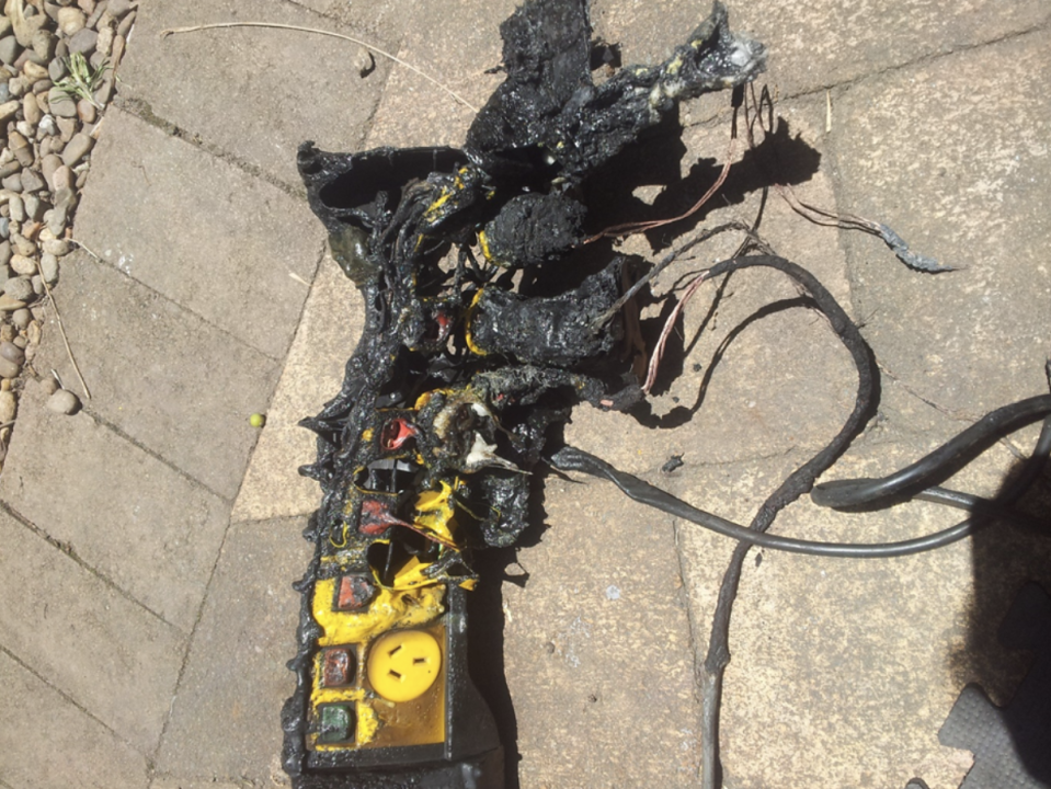 Pictured is the burnt-out power board from Aldi which burst into flames.