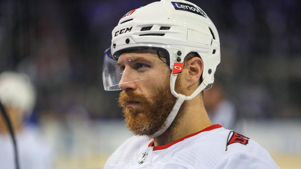 Ian Cole was suspended by the Tampa Bay Lightning after an anonymous post on social media accused the 33-year-old of sexually abusing and grooming a minor. (Reuters)