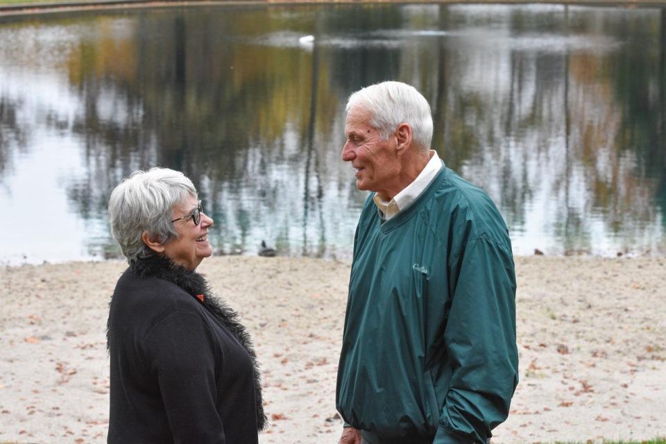 The Vietnam War was a harrowing experience for Tom Evans, but it instilled in him a steady confidence to face the trials and obstacles of life. Here, he shares a light moment with his wife, Lois, in their front yard.
