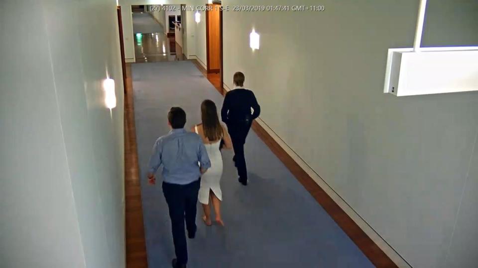 CANBERRA, AUSTRALIA - NCA NewsWire Photos - 04 MARCH, 2024: Newly released CCTV vision shows former political staffers Brittany Higgins and Bruce Lehrmann inside Parliament House in Canberra. The Federal Court has released a trove of audio material and CCTV vision as part of Mr Lehrmann’s blockbuster defamation lawsuit against the broadcaster and journalist Lisa Wilkinson. Picture: NCA NewsWire handout, **EDITORIAL USE ONLY**