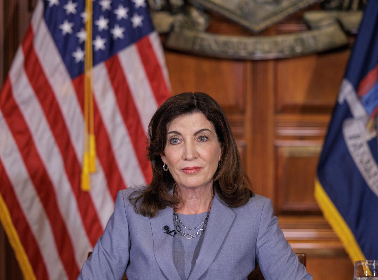 New York Gov. Kathy Hochul participates in a White House reproductive rights virtual meeting hosted by President Joe Biden.