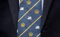 Detail of a tie is seen as officials record examine cygnets and swans during the annual census of the Queen's swans, known as 'Swan Upping', along the River Thames in London