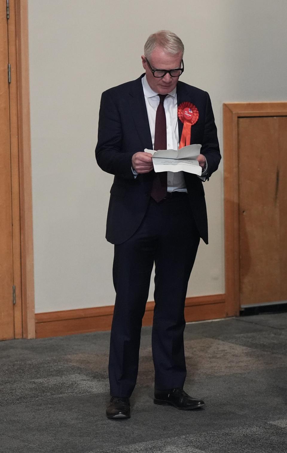 Labour's Richard Parker checks his speech before he is declared as the new Mayor of West Midlands (Jacob King/PA Wire)