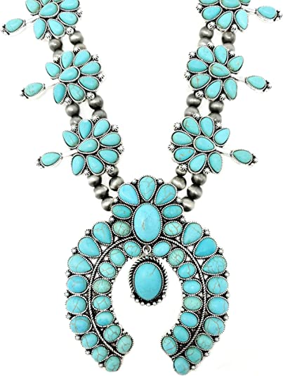 Emulily Chunky Western Squash Blossom Statement Necklace and Earrings Set