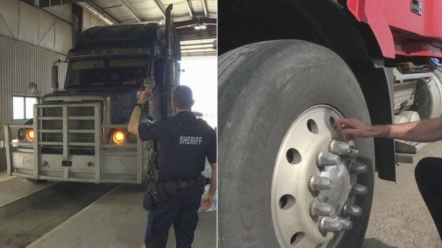 The Alberta Sheriffs Highway Patrol, along with some law enforcement partners, conducted hundreds of additional inspections of commercial vehicles during the three-day Roadcheck program. (Dave Gilson/CBC - image credit)