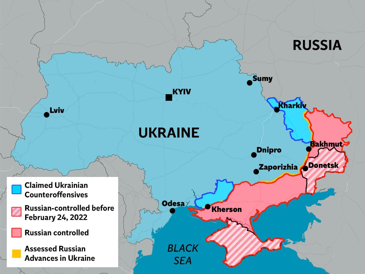 How the battle lines sat on the anniversary of Russia’s invasion (Datawrapper/The Independent)