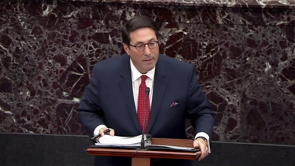 White House Counsel Jay Sekulow makes arguments against the removal from office of US President Donald J. Trump during the President's impeachment trial in the US Senate in the US Capitol in Washington, DC on Saturday, January 25, 2020. (Screengrab: Senate TV via Yahoo News)