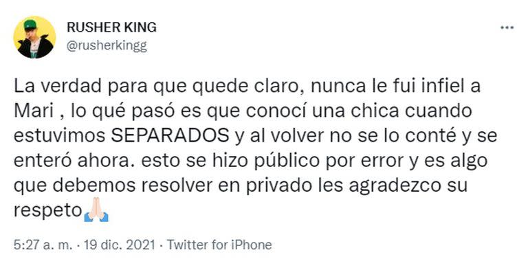 La aclaración de Rusherking sobre los rumores de infidelidad de María Becerra