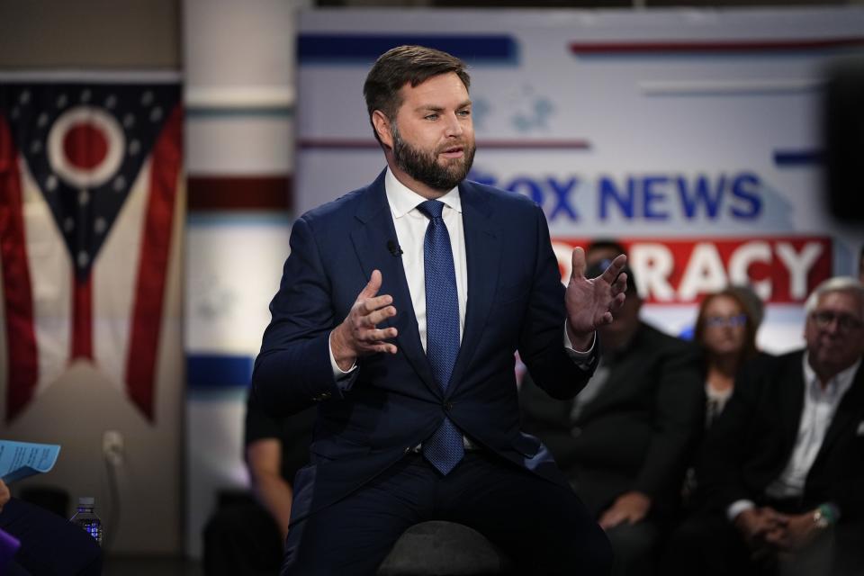 Republican U.S. Senate candidate J.D. Vance at a Fox News town hall in Columbus on Tuesday, Nov. 1, 2022.