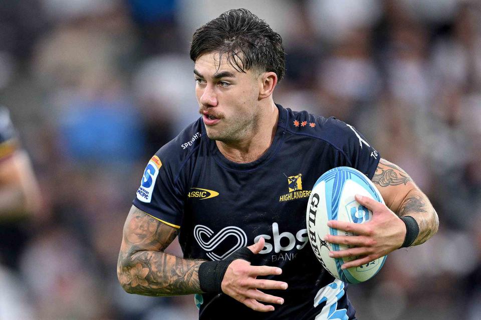 <p>Joe Allison/Getty</p> Connor Garden-Bachop playing rugby during the round four Super Rugby Pacific match between Highlanders and ACT Brumbies at Forsyth Barr Stadium, on March 16, 2024, in Dunedin, New Zealand