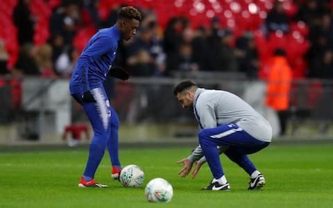 Callum Hudson-Odoi of Chelsea warms up prior to the Carabao Cup Semi-Final First Leg match between Tottenham Hotspur and Chelsea - Credit: GETTY IMAGES