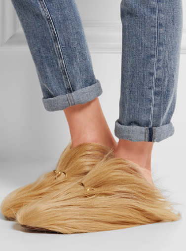 Lama Long Hair Sheepskin Fur Slippers for Women in White Color